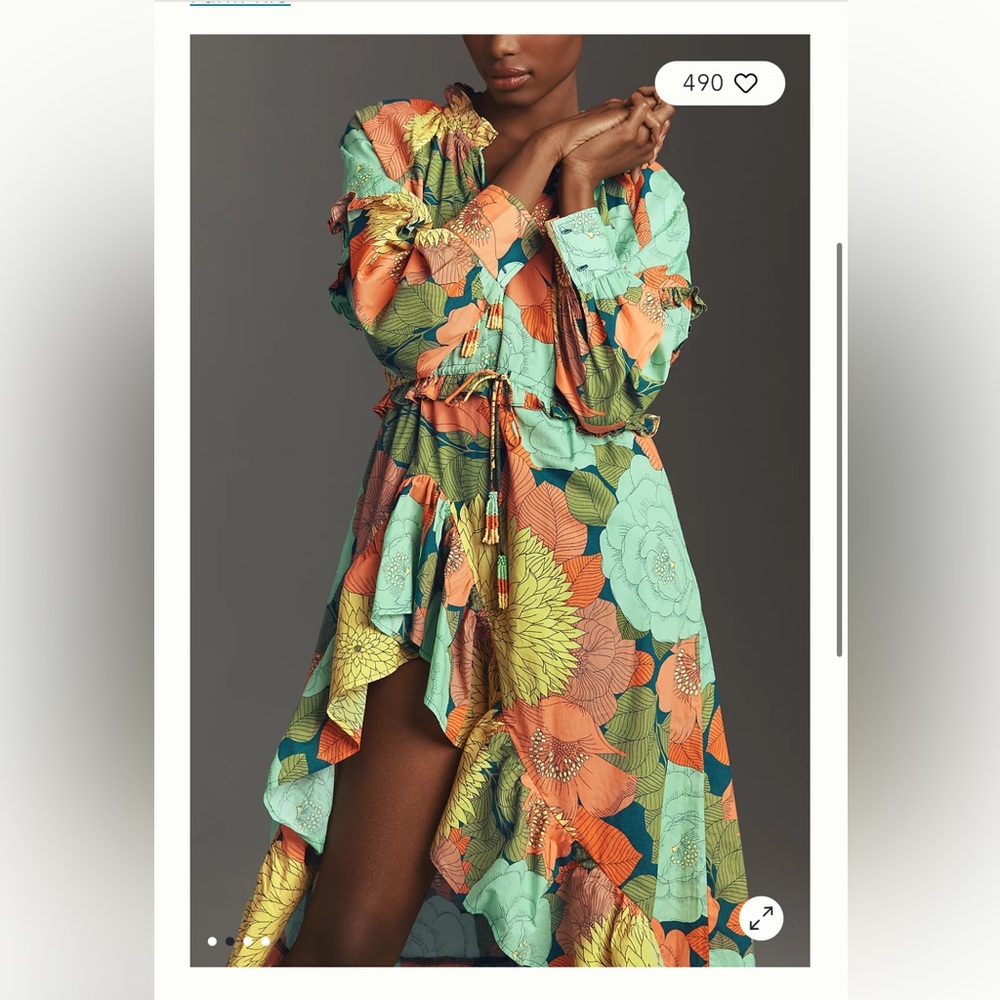 Farm Rio Dress! Ruffle detail with high slit.